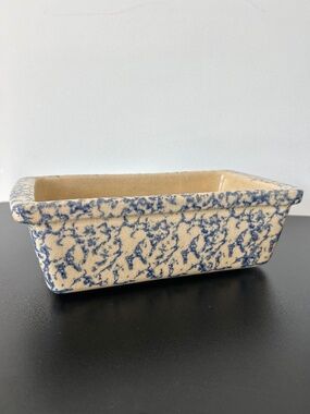 Vintage Robinson Ransbottom Blue Spongeware Pottery Loaf Pan